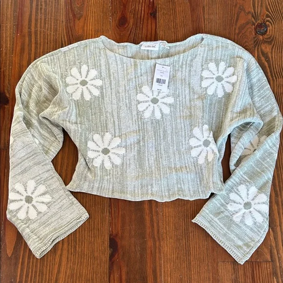 Sage Green Floral Long Sleeve Sweater Top XS - Buckle Willow & Root - Picture 3 of 4